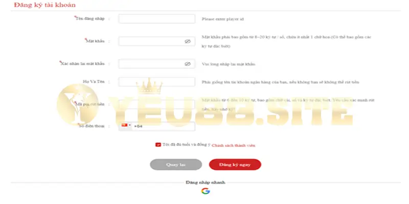 Hướng dẫn mở tài khoản Yeu88 an toàn, đơn giản